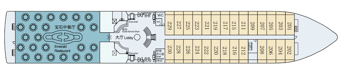 长江发现号游轮2F-上层甲板