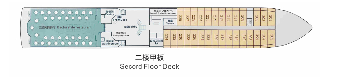 长江印象游轮第2层甲板图片